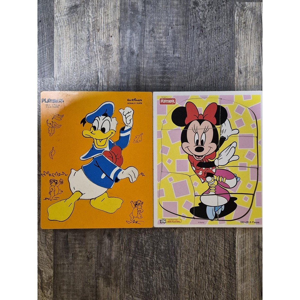 Vintage Playskool Wood Tray Puzzle Lot of 2 - Minnie Mouse & Donald Duck